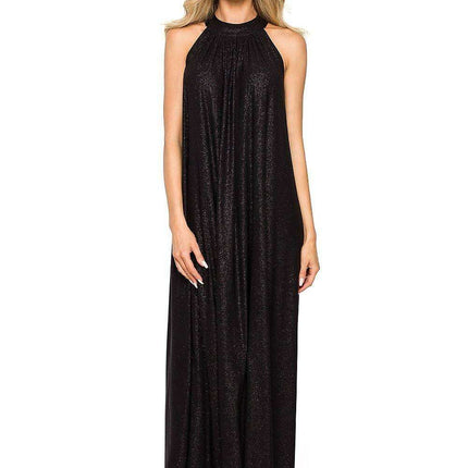 Elegant Brocade Halter Maxi Dress with Adjustable Tie Waist - Très Elite