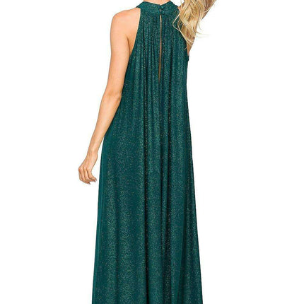 Elegant Brocade Halter Maxi Dress with Adjustable Tie Waist - Très Elite