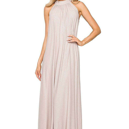Elegant Brocade Halter Maxi Dress with Adjustable Tie Waist - Très Elite