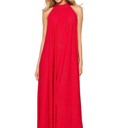 Elegant Brocade Halter Maxi Dress with Adjustable Tie Waist - Très Elite