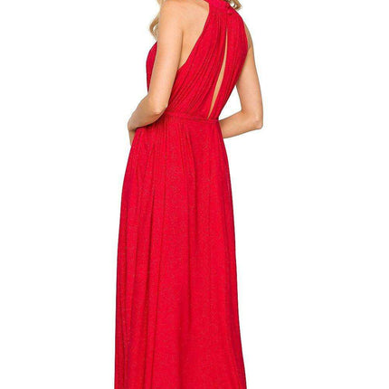 Elegant Brocade Halter Maxi Dress with Adjustable Tie Waist - Très Elite