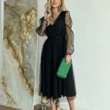 Elegant Brocade Mesh Midi Dress