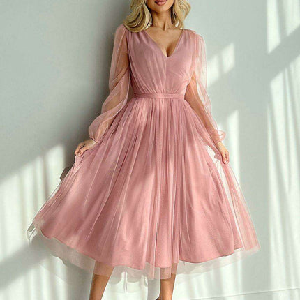 Elegant Brocade Mesh Midi Dress