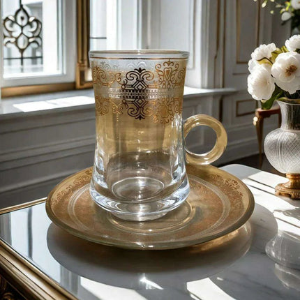 Elegant Bronzed Glass Turkish Coffee Set with Stylish Saucers - Très Elite