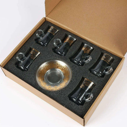 Elegant Bronzed Glass Turkish Coffee Set with Stylish Saucers - Très Elite