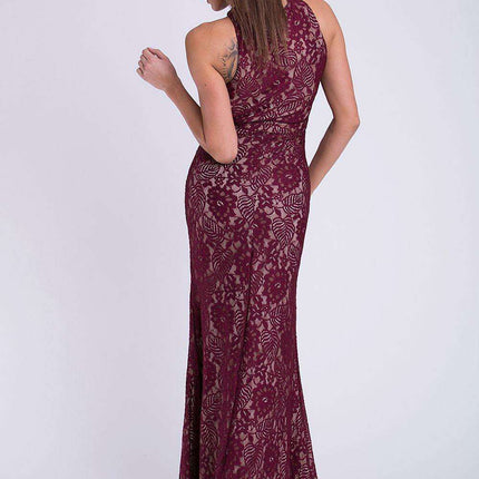 Elegant Burgundy Lace Evening Gown