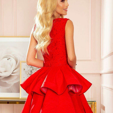 Elegant Burgundy Lace Evening Gown by Numoco