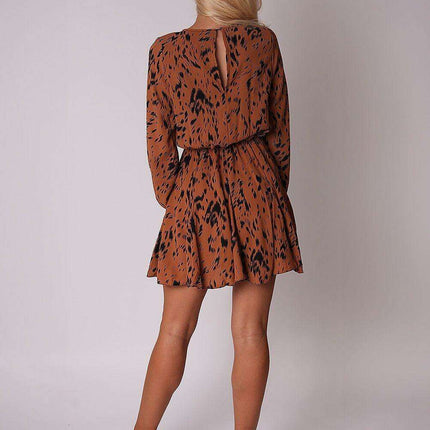 Elegant Camel Pattern Flared Skater Dress for Women
