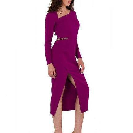Elegant Chain-Embellished Asymmetrical Midi Evening Dress - Très Elite