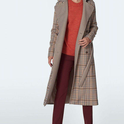 Elegant Checked Waist Defining Overcoat for Women Outerwear - Très Elite