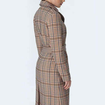 Elegant Checked Waist Defining Overcoat for Women Outerwear - Très Elite