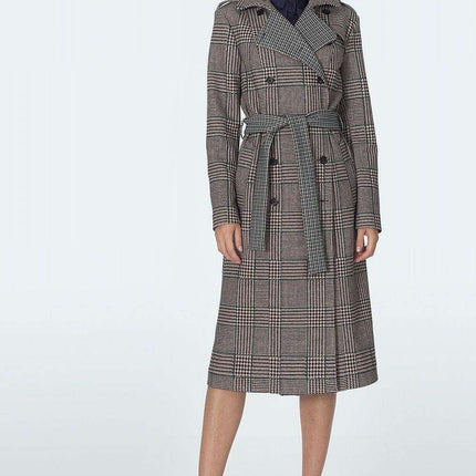 Elegant Checked Waist Defining Overcoat for Women Outerwear - Très Elite