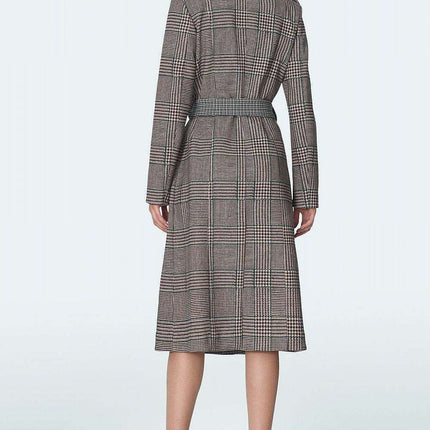 Elegant Checked Waist Defining Overcoat for Women Outerwear - Très Elite