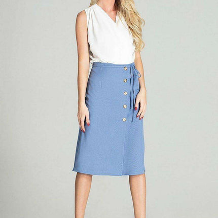 Elegant Checkered Midi Skirt with Stylish Front Overlap and Decorative Button Accents - Très Elite