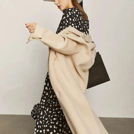 Elegant Chic Dot Print V-Neck Midi Dress for Women – Stylish Summer A-Line Chiffon Dress in White - Très Elite