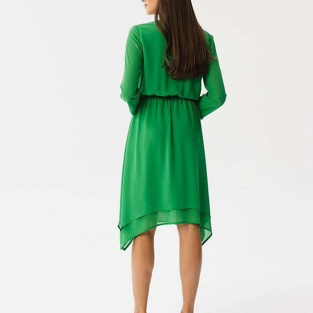 Elegant Chiffon Dress with Asymmetrical Hem and Stylish Sleeves