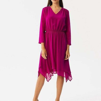 Elegant Chiffon Dress with Asymmetrical Hem and Stylish Sleeves - Très Elite