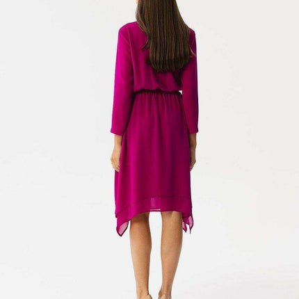 Elegant Chiffon Dress with Asymmetrical Hem and Stylish Sleeves - Très Elite