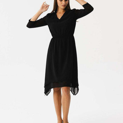Elegant Chiffon Dress with Asymmetrical Hem and Stylish Sleeves - Très Elite