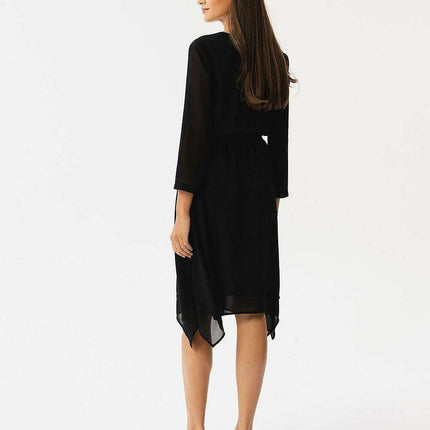Elegant Chiffon Dress with Asymmetrical Hem and Stylish Sleeves - Très Elite