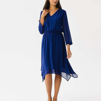 Elegant Chiffon Dress with Asymmetrical Hem and Stylish Sleeves - Très Elite