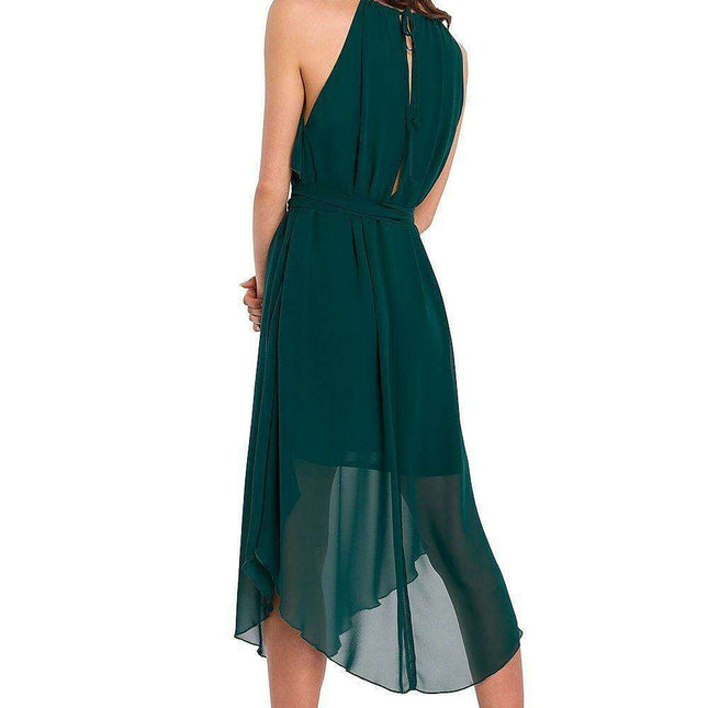 Elegant Chiffon Gown with Playful Ruffle Details