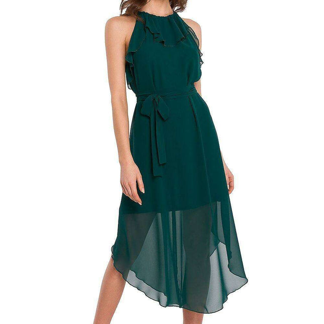 Elegant Chiffon Gown with Playful Ruffle Details