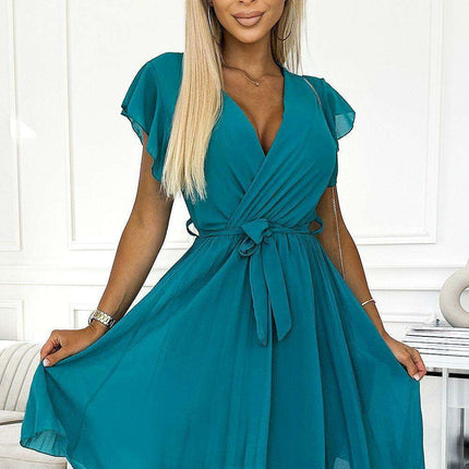 Elegant Chiffon Pleated Cocktail Dress in Charming Blue by Numoco Basic - Très Elite