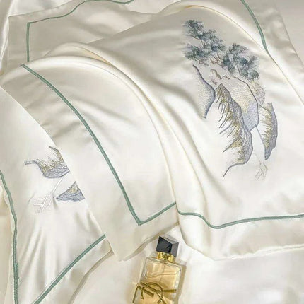 Elegant Chinese Landscape Embroidery Luxury Bedding Set - Silky Duvet Cover, Soft Quilt Cover, Bed Sheet & Pillowcases for 2024 - Très Elite