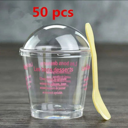 Elegant Clear Dessert Cup Collection with Lids and Scoops - Perfect for Ice Cream, Yogurt, and Mousse - Très Elite