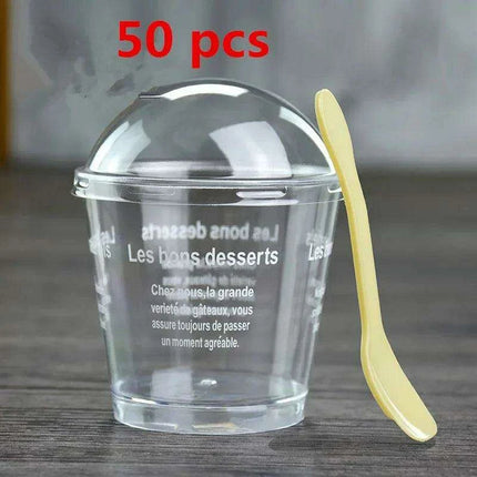 Elegant Clear Dessert Cup Collection with Lids and Scoops - Perfect for Ice Cream, Yogurt, and Mousse - Très Elite