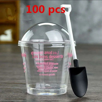 Elegant Clear Dessert Cup Collection with Lids and Scoops - Perfect for Ice Cream, Yogurt, and Mousse - Très Elite
