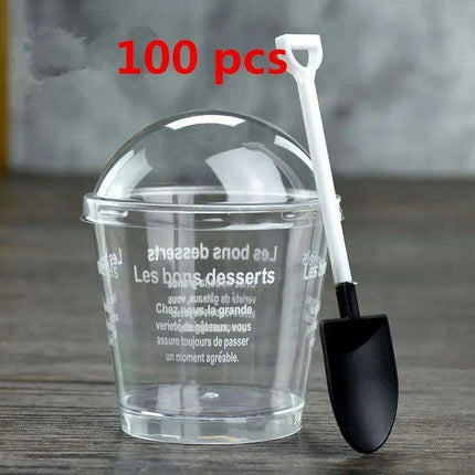 Elegant Clear Dessert Cup Collection with Lids and Scoops - Perfect for Ice Cream, Yogurt, and Mousse - Très Elite