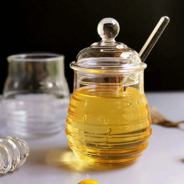 Elegant Clear Glass Honey Jar Collection with Dipper and Lid - Perfect for Any Occasion