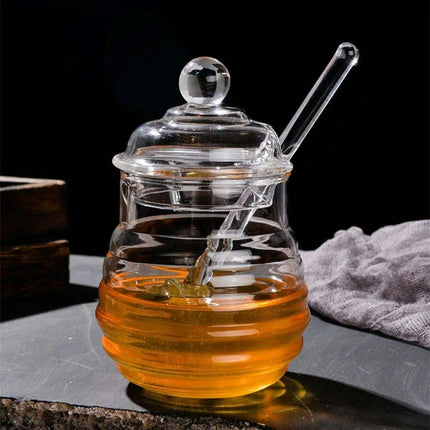 Elegant Clear Glass Honey Jar Collection with Dipper and Lid - Perfect for Any Occasion - Très Elite