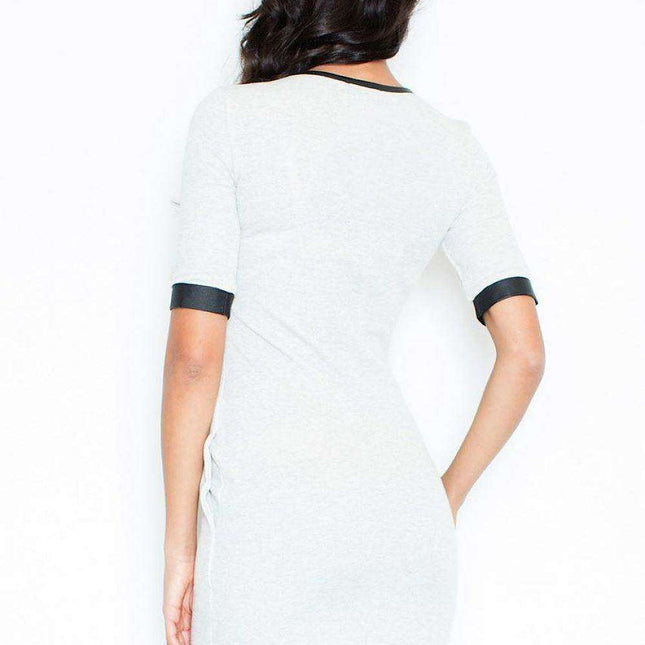 Elegant Contrast Trim Knit Daydress with Functional Pockets