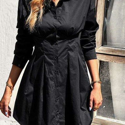 Elegant Cotton Blend Shirt Dress for Women in Solid Colors - Très Elite