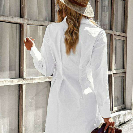 Elegant Cotton Blend Shirt Dress for Women in Solid Colors - Très Elite
