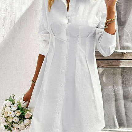 Elegant Cotton Blend Shirt Dress for Women in Solid Colors - Très Elite