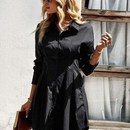 Elegant Cotton Blend Shirt Dress for Women in Solid Colors - Très Elite
