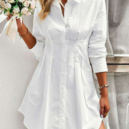 Elegant Cotton Blend Shirt Dress for Women in Solid Colors - Très Elite