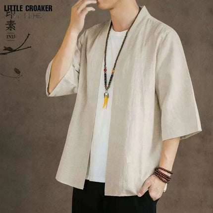 Elegant Cotton Linen Men's Yukata Kimono Robe - Chic Asian-Inspired Lounging Attire - Très Elite