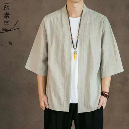 Elegant Cotton Linen Men's Yukata Kimono Robe - Chic Asian-Inspired Lounging Attire - Très Elite