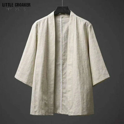 Elegant Cotton Linen Men's Yukata Kimono Robe - Chic Asian-Inspired Lounging Attire..