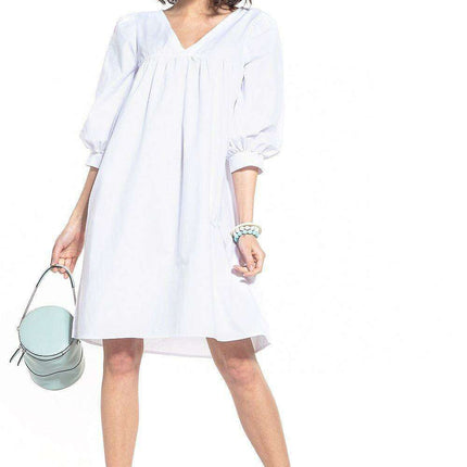 Elegant Cotton Midi Dress with Chic Buffet Sleeves - Très Elite