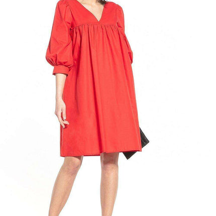 Elegant Cotton Midi Dress with Chic Buffet Sleeves - Très Elite