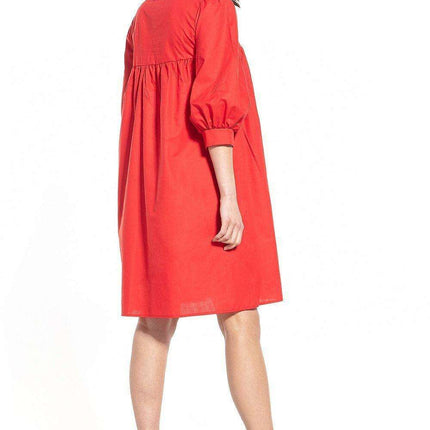 Elegant Cotton Midi Dress with Chic Buffet Sleeves - Très Elite