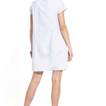 Elegant Cotton Mini Dress with Boat Neck and Trendy Details - Très Elite