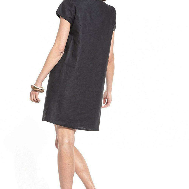 Elegant Cotton Mini Dress with Boat Neck and Trendy Details