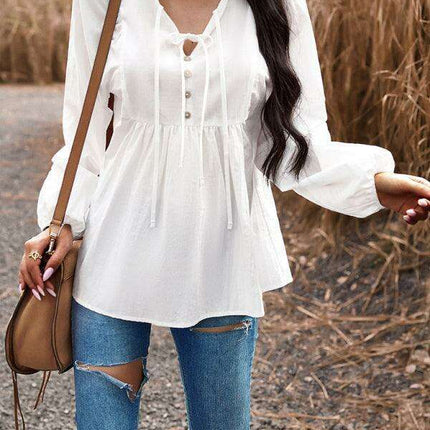 Elegant Cotton V-neck Blouse: A Fusion of Style and Comfort - Très Elite